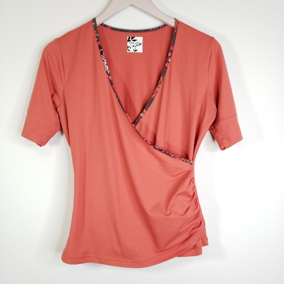 Title nine Tops - TITLE NINE Wrap Coral Yoga Deep V Neck Top M